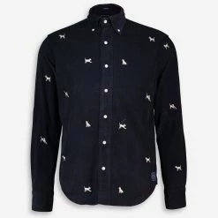 Gant Navy Embroidered Dog Pattern Corduroy Shirt