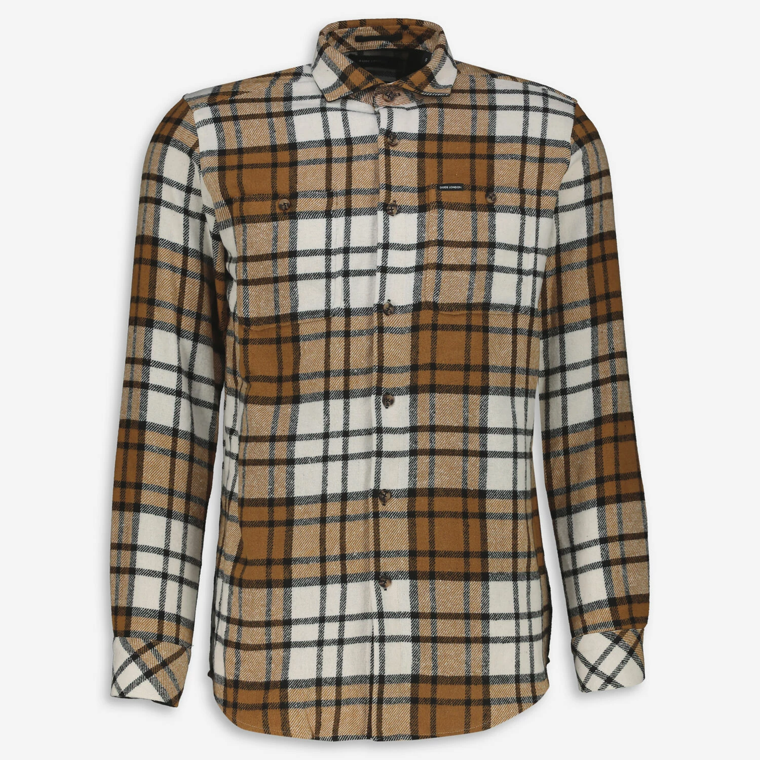 Guide London Brown & White Flannel Check Shirt 1 Guide London Brown & White Flannel Check Shirt