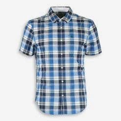 Penguin Blue Checked Short Sleeve Shirt
