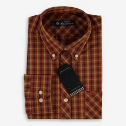 Ben Sherman Orange & Caramel Checked Long Sleeve Shirt