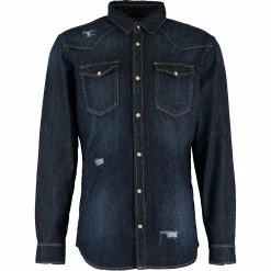Jack & Jones Navy Denim Distressed Shirt