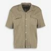 Knowledge Cotton Olive Crinkled Short Sleeve Casual Shirt