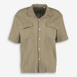 Knowledge Cotton Olive Crinkled Short Sleeve Casual Shirt